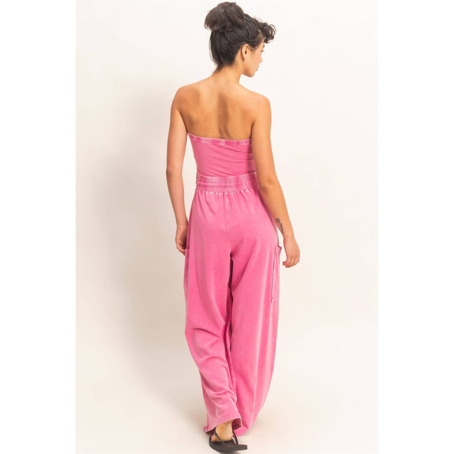 Mineral Wash Strapless Wide-Leg Jumpsuit