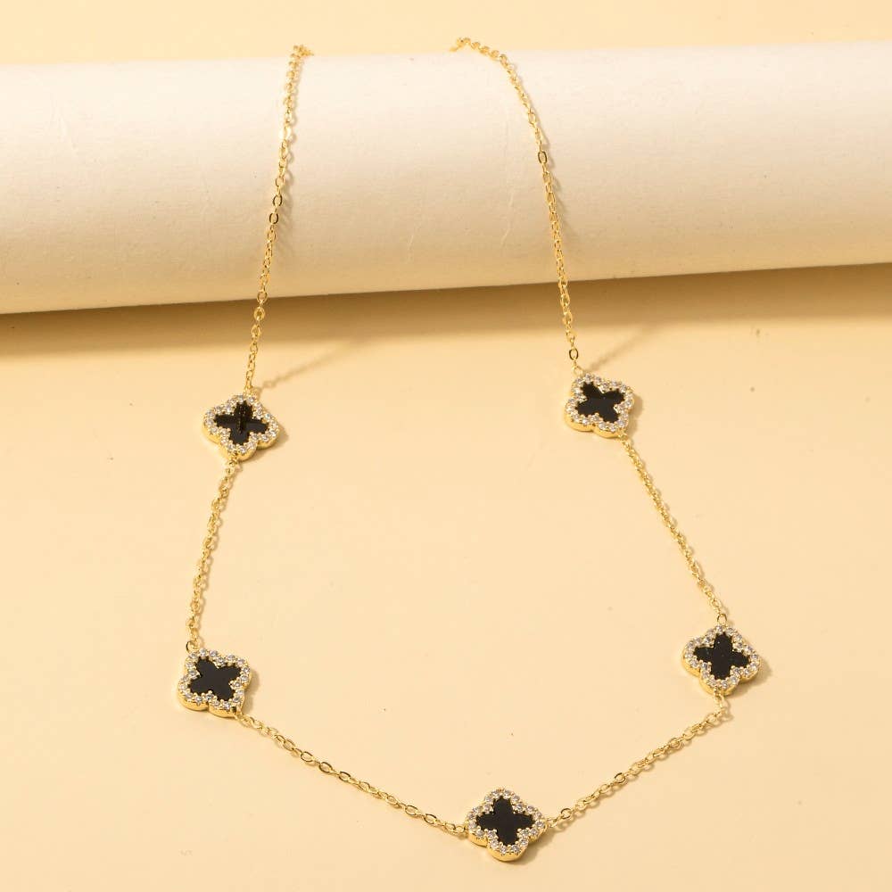 Cubic Zirconia Station Clover Chain Necklace