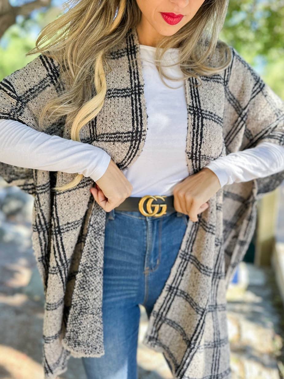Oatmeal Plaid Knit Ruana Cardigan