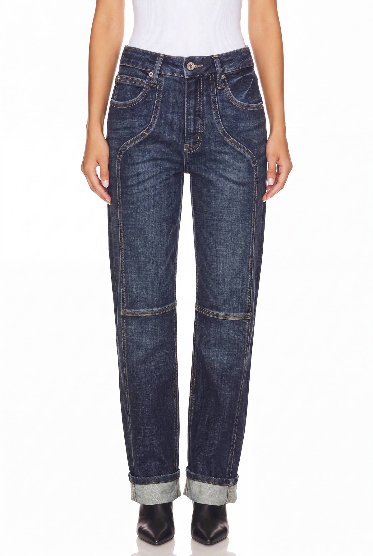 HIGH RISE TUMMY CONTROL WESTERN DETAILING STRAIGHT LEG JEANS