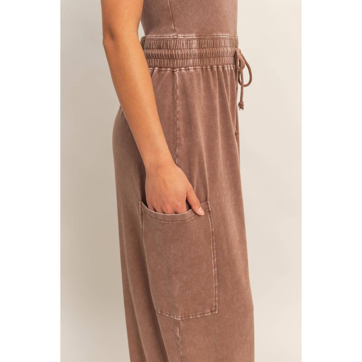 Mineral Wash Strapless Wide-Leg Jumpsuit