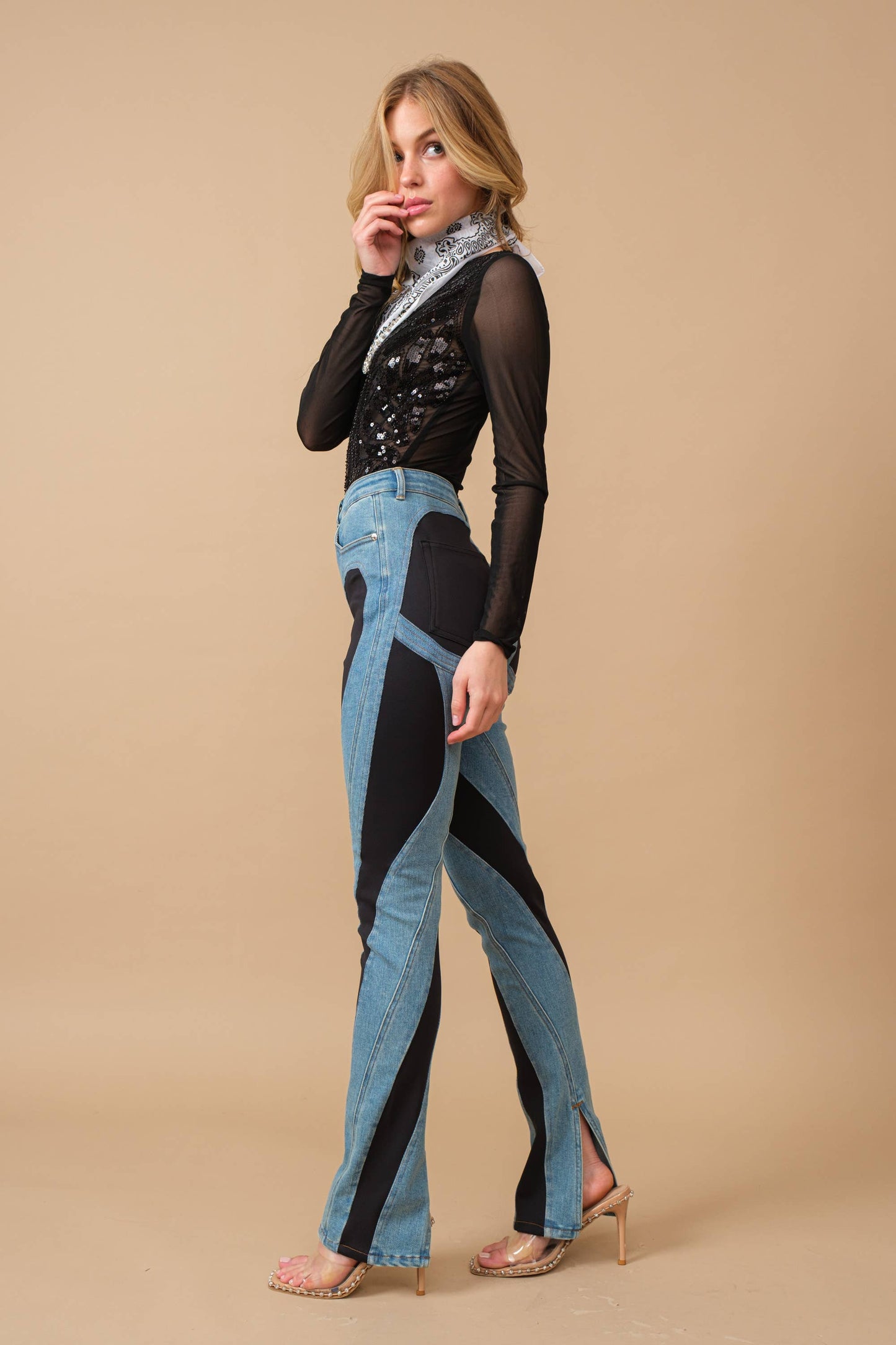 Sequin Mesh Embellished Stretch Bodysuit