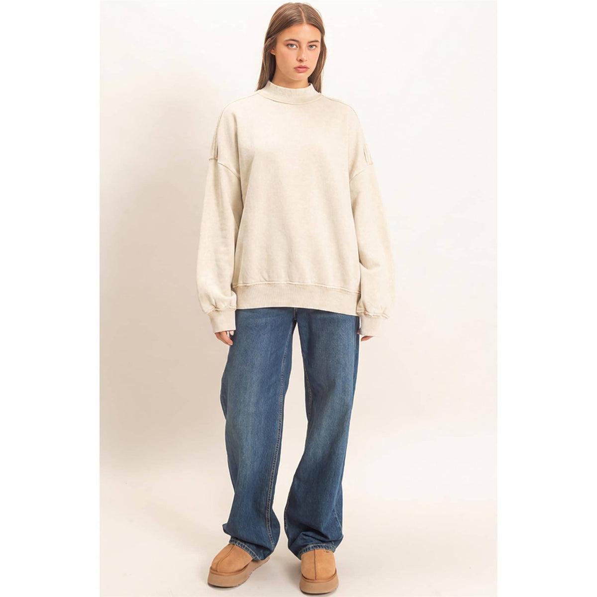 Acid Washed Mock Neck Sweatshirt