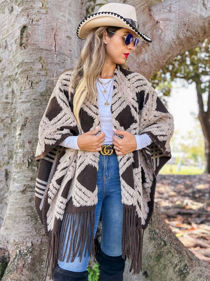 Western Boho 3D Textured Ruana Cardigan