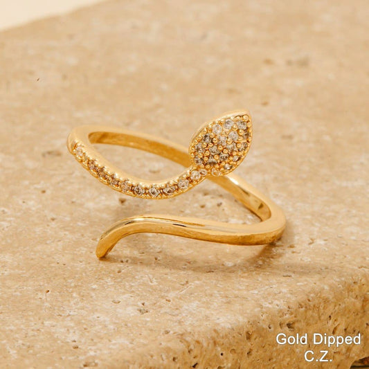 Gold Dipped Cz Pave Snake Open Band Ring
