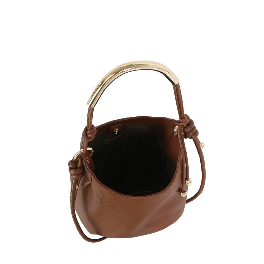 Curved Bar Handle Slouchy Bucket Bag