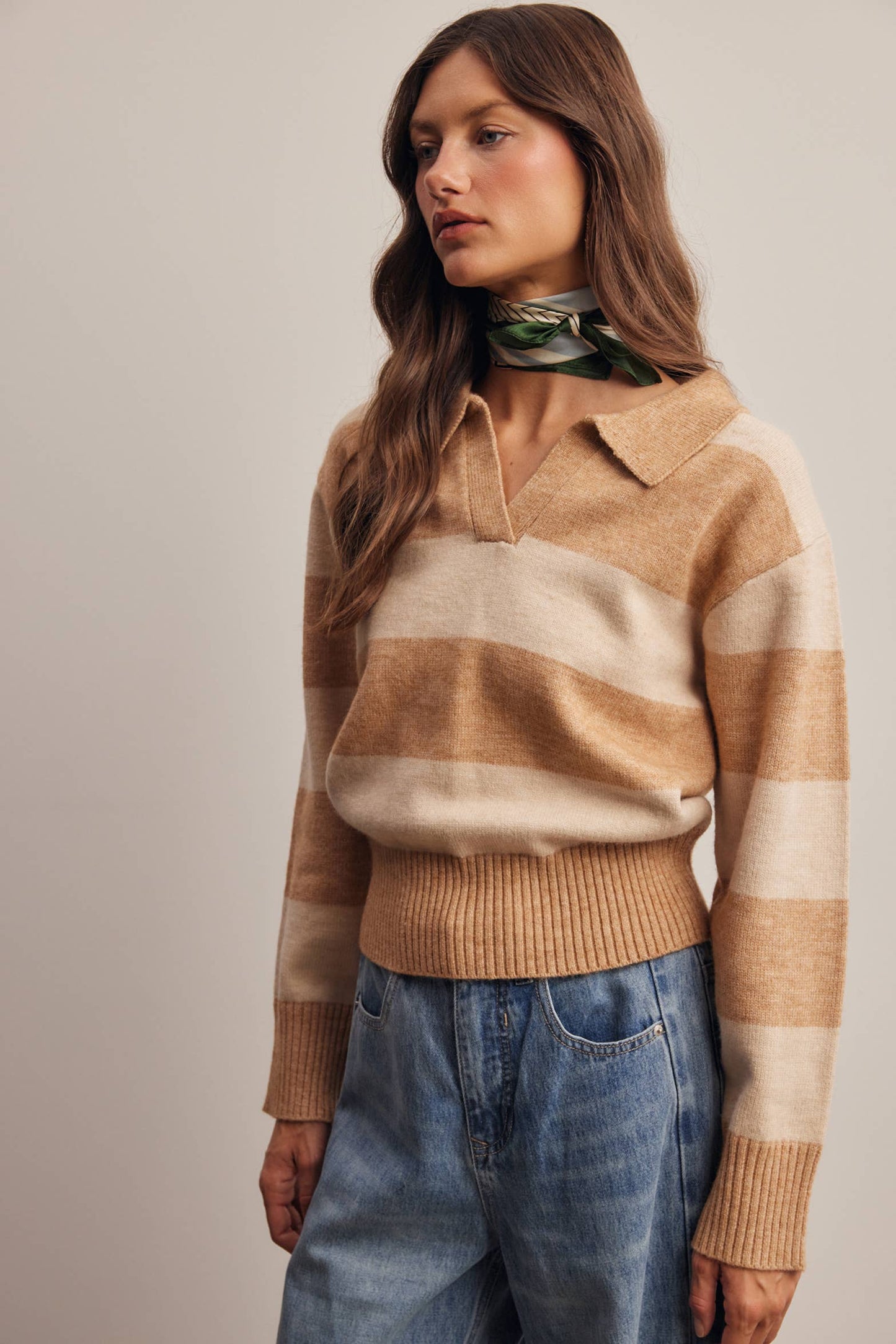 Striped Collared Knit Sweater