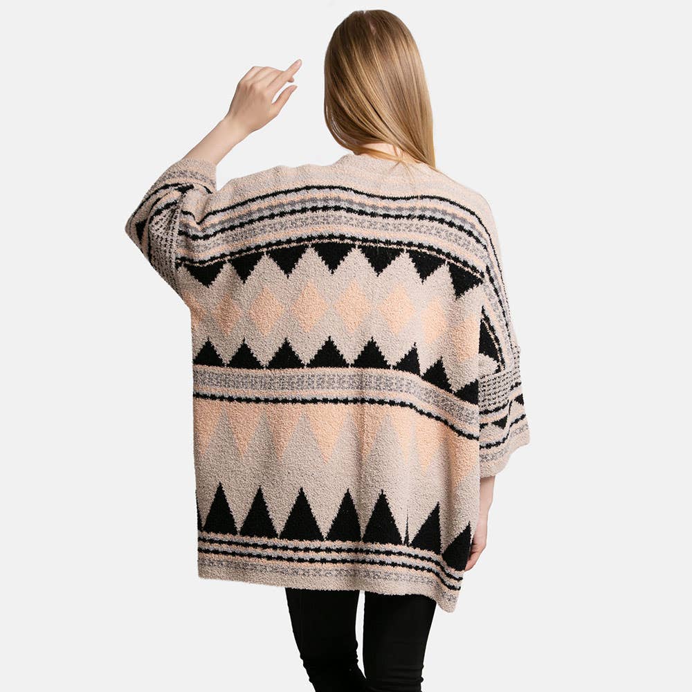 Tribal Patterned Front Pockets Cardigan