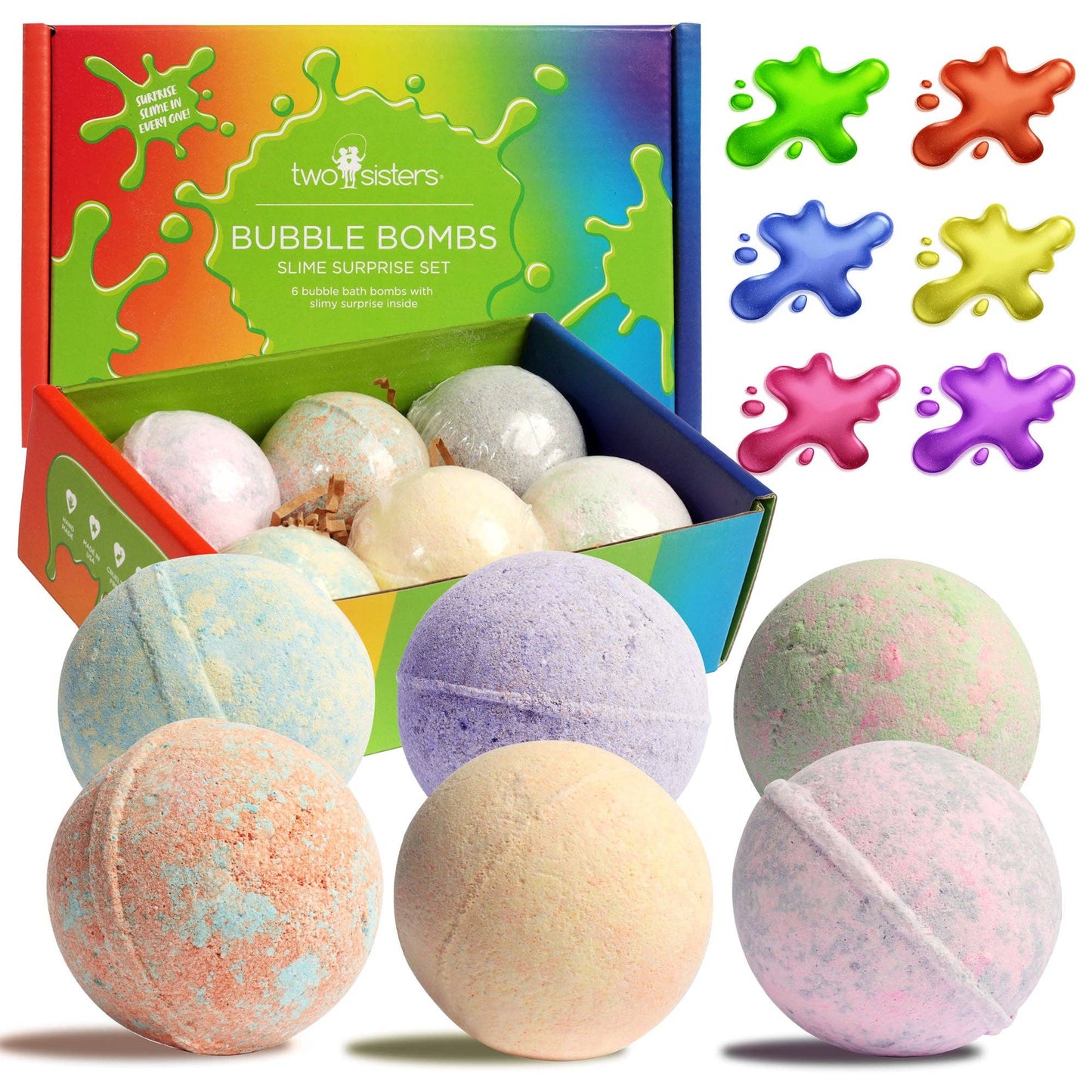 6 Pack Slime Bath Bombs Set with Squishy Slime Toy Inside