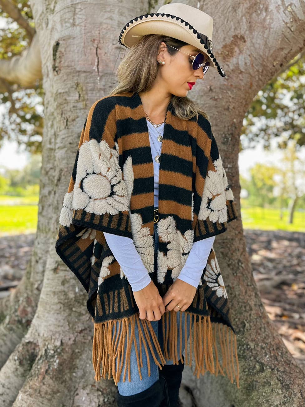 Brown Western Boho Fringe Ruana Cardigan