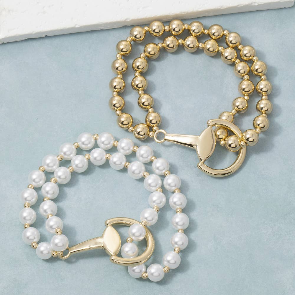 Double Strand Gold Bead Toggle Ring Bracelet