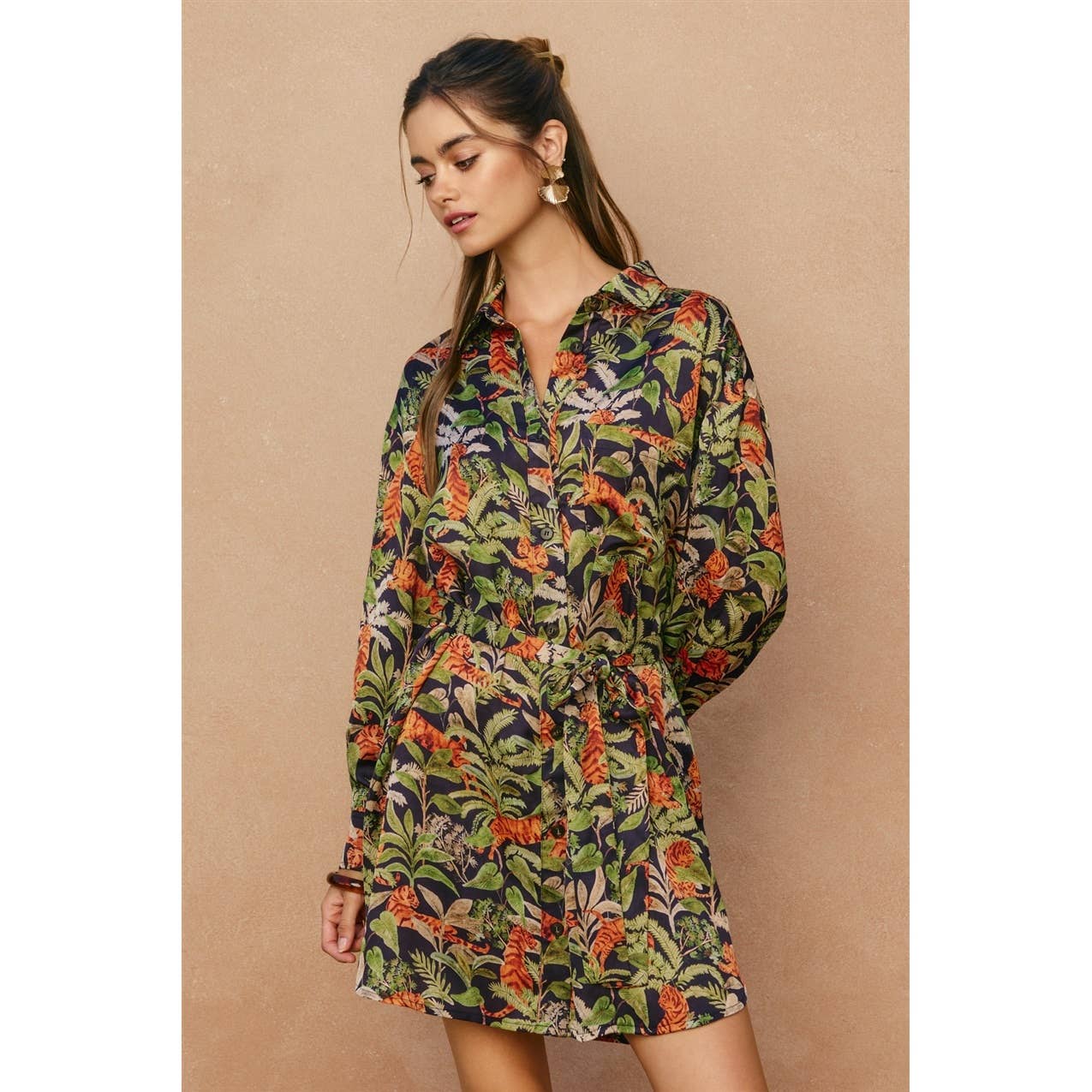 Palm Breeze Relaxed Mini Shirt Dress