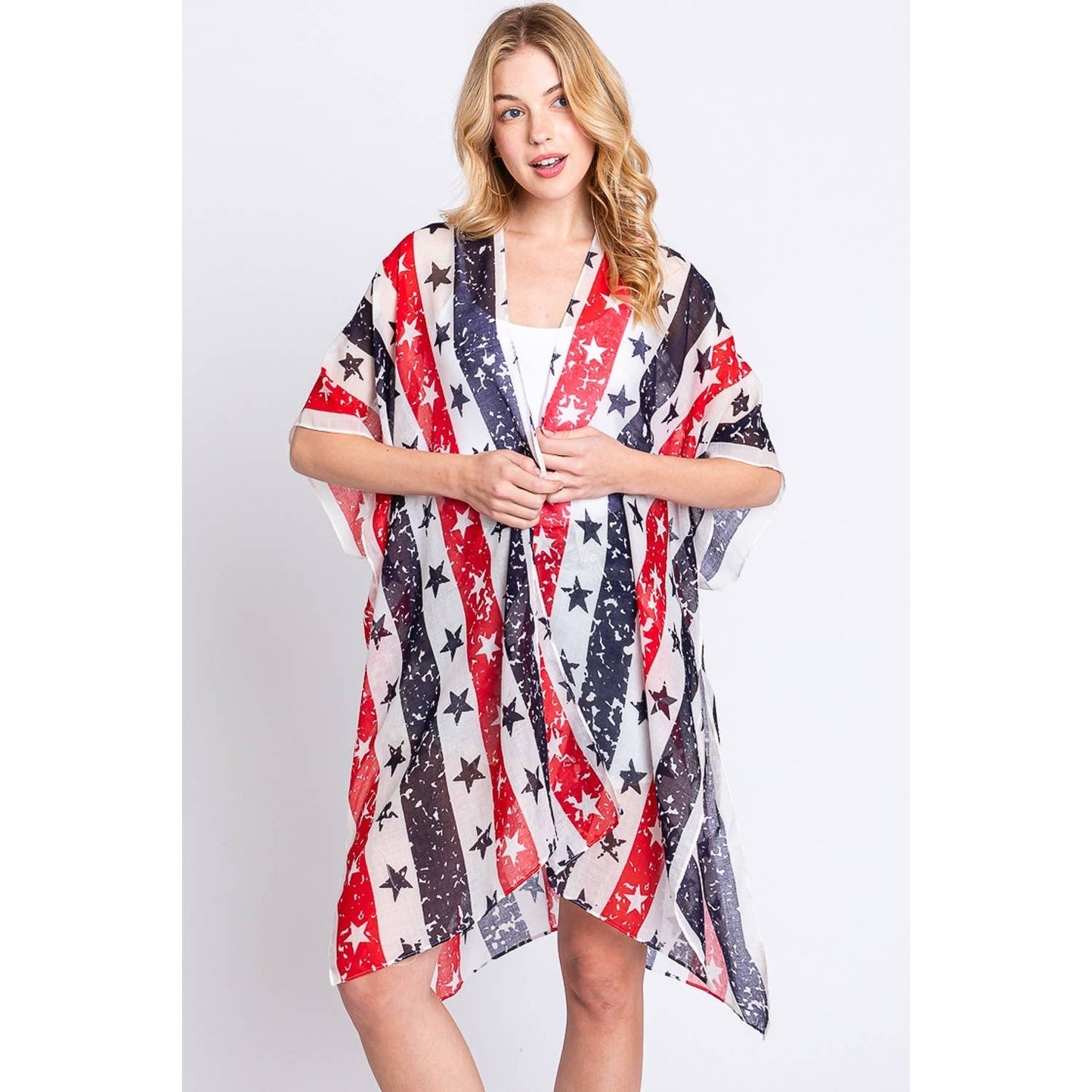 AMERICAN FLAG STAR PRINT KIMONO