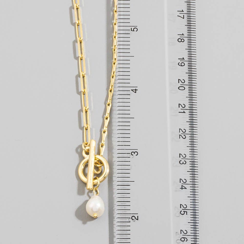 Toggle Chain Pearl Charm Necklace