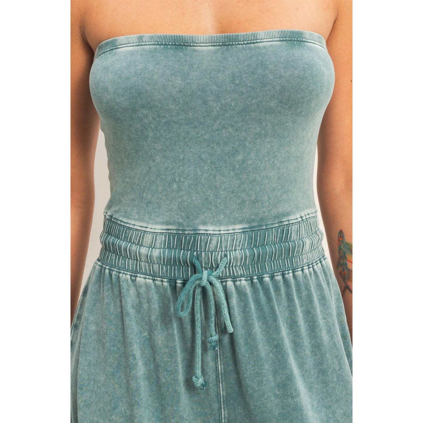 Mineral Wash Strapless Wide-Leg Jumpsuit