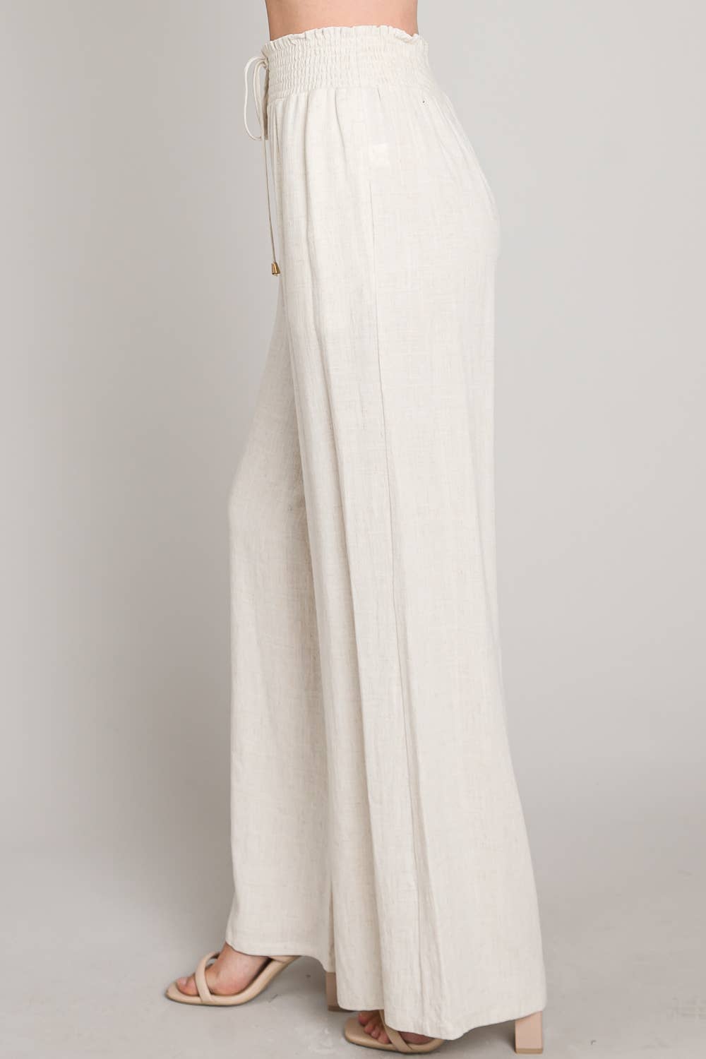 Soft Linen Smocked Waist Wide Leg Pants