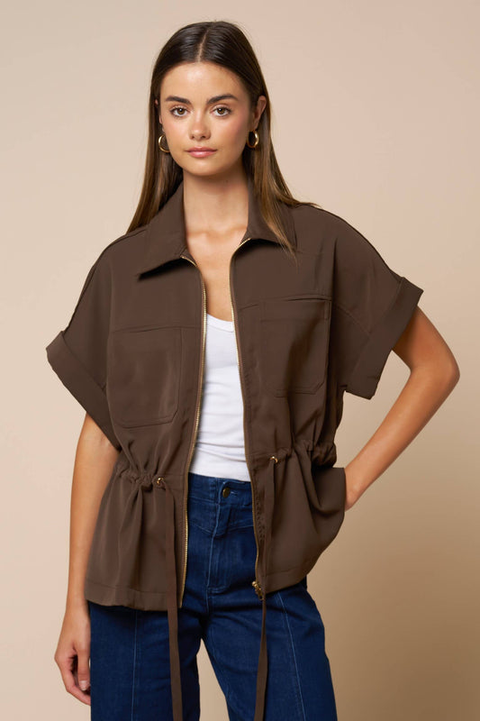 Collared Drawstring Blouse