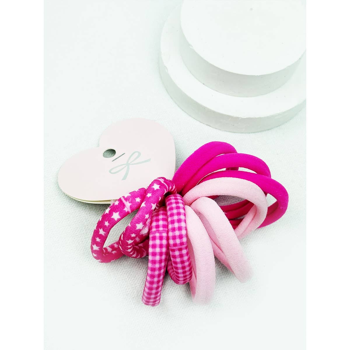 Pink Theme Printed and Solid Combined Hair Tie Set
