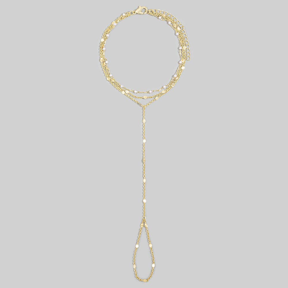 Layered Pearl Station Hand Chain Bracelet