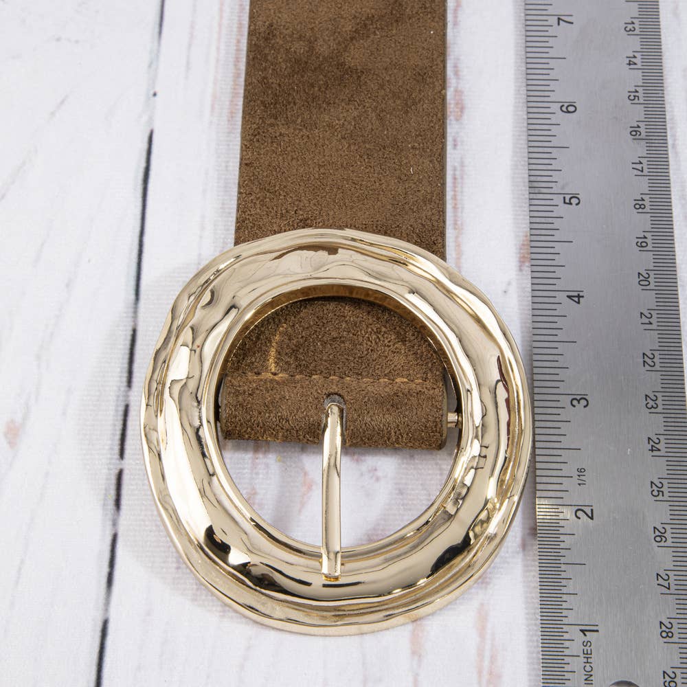 Suede Hammered Round Buckle Belt