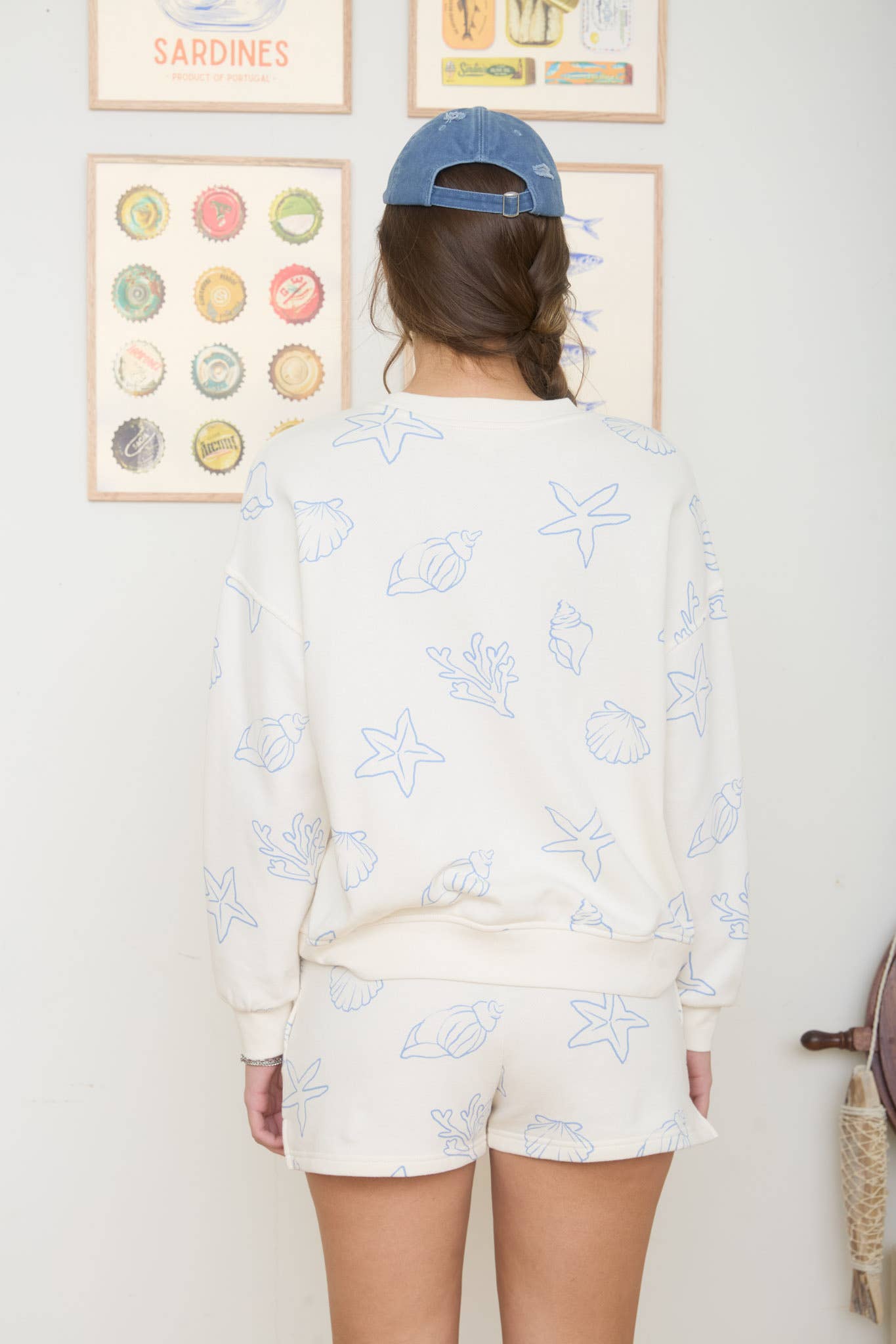 SEA MOTIF CREW NECK LONG SLEEVE KNIT TOP