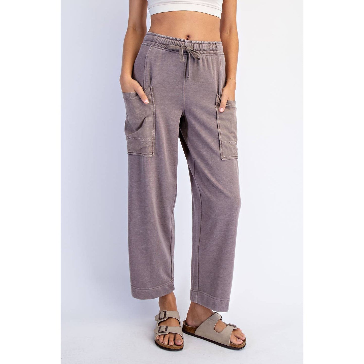 MINERAL WASHED FRENCH TERRY CROPPED CARGO PANT