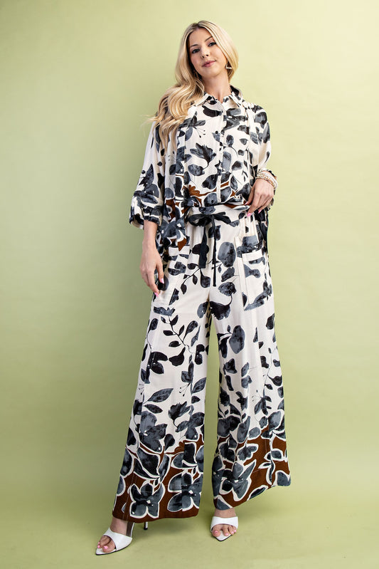 Leaf print pants