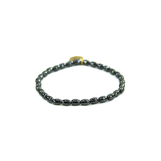 Black & Gold Bead Bracelets: Metallic Black Barrel
