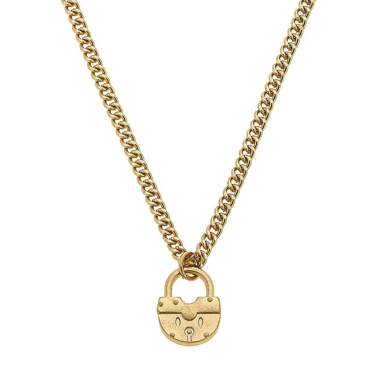 Aspen Padlock Necklace in Worn Gold